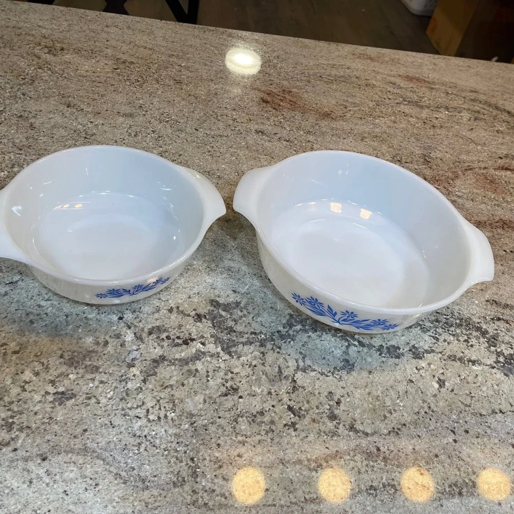 Vintage CorningWare Blue Cornflower Casserole Set - 2 Piece White Oval Dishes
